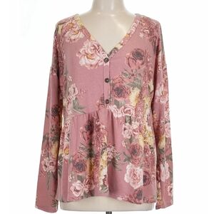 Floral Button-Front V-Neck Blouse